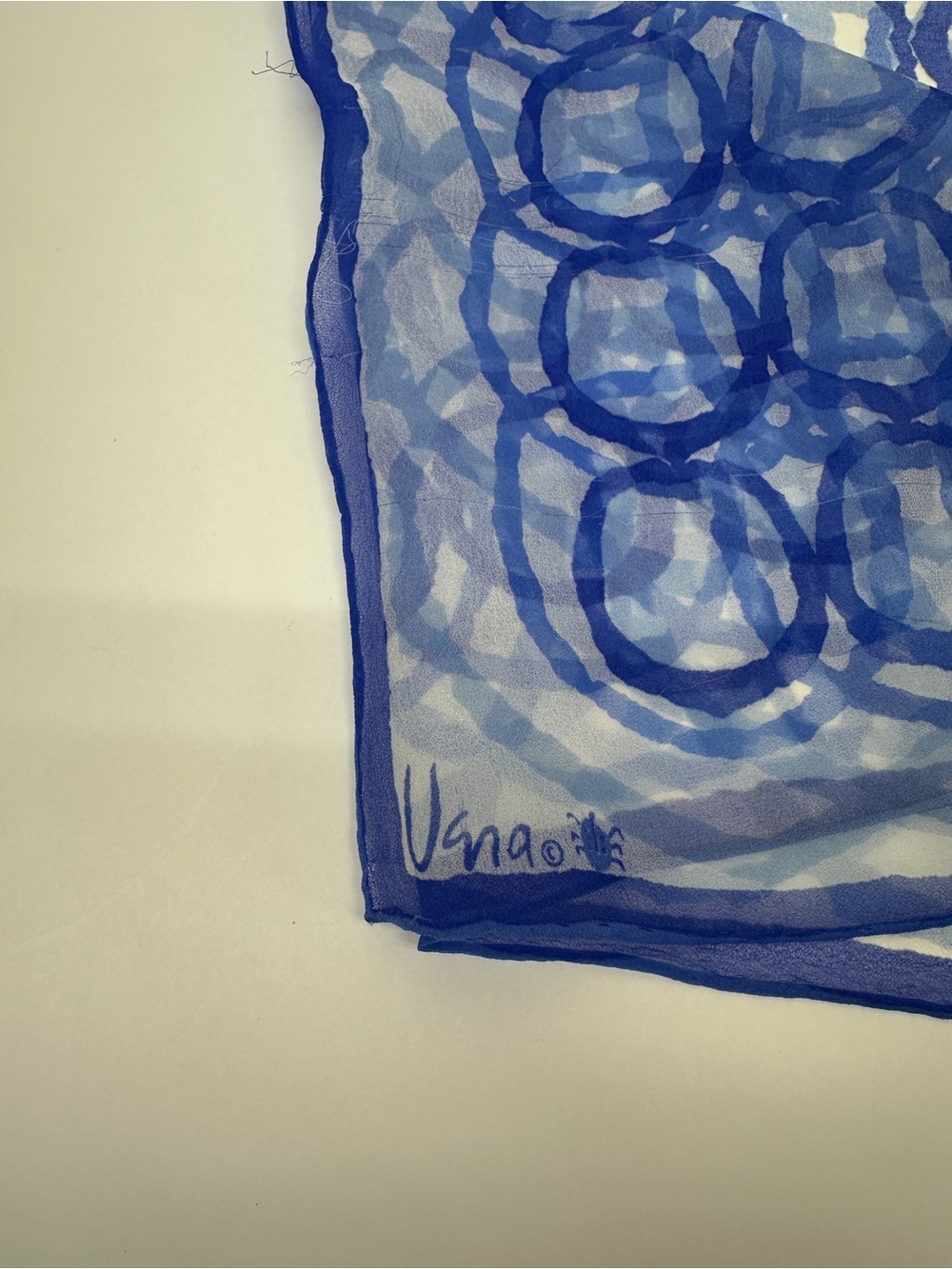 Vintage Vera Neumann Blue Silk Chiffon Sheer Circle-Print Scarf Wrap